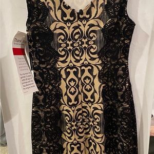 Below the knee dress with lace details down the sides.